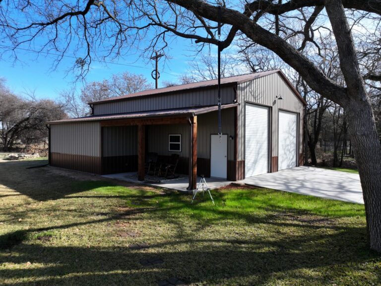 30x40 Metal Garage with Cedar Lean-to Posts in Weatherford, TX.