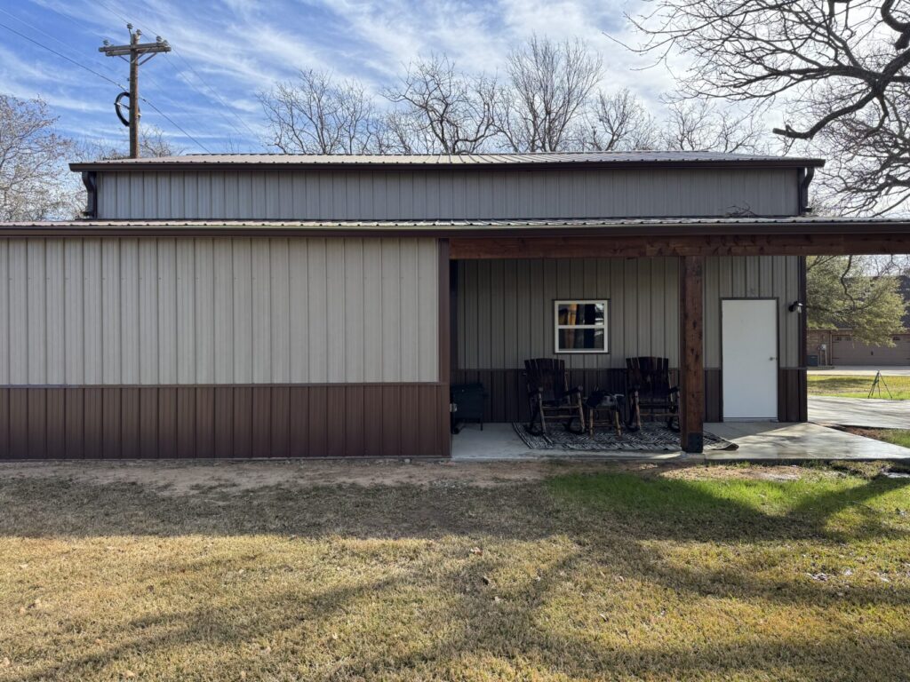 30x40 Metal Garage with Cedar Lean-to Posts in Weatherford, TX.