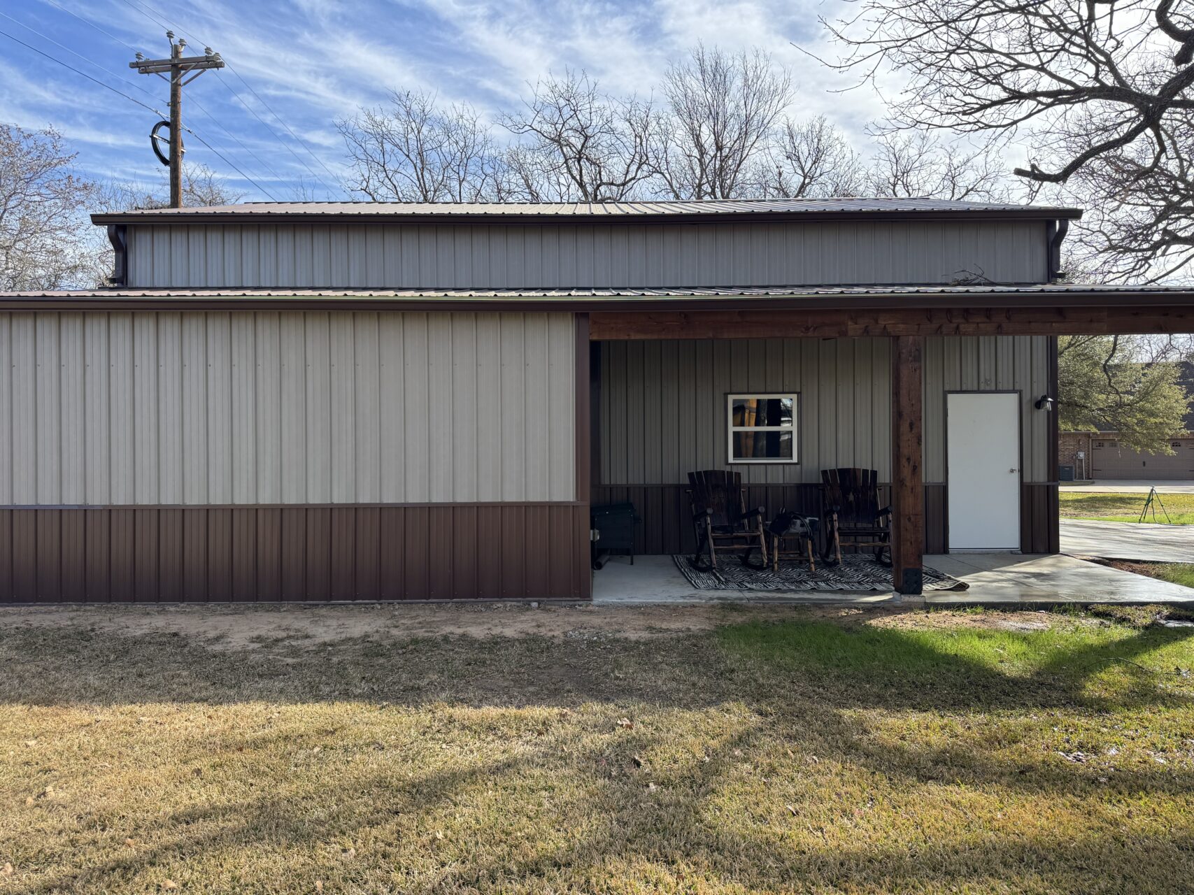 30x40 Metal Garage with Cedar Lean-to Posts in Weatherford, TX. 30x40 Metal Garage with Cedar Lean-to Posts in Weatherford, TX.