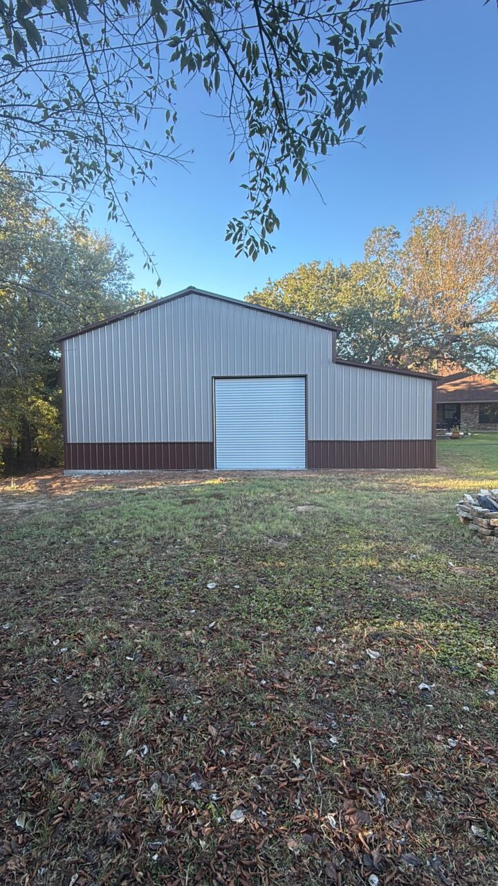 30x40 Metal Garage with Cedar Lean-to Posts in Weatherford, TX. 30x40 Metal Garage with Cedar Lean-to Posts in Weatherford, TX.