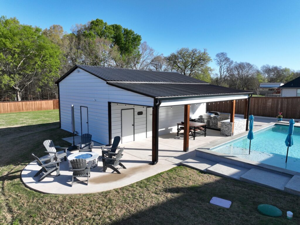 24x34 Poolside Metal Shop Storage in Flint, TX.