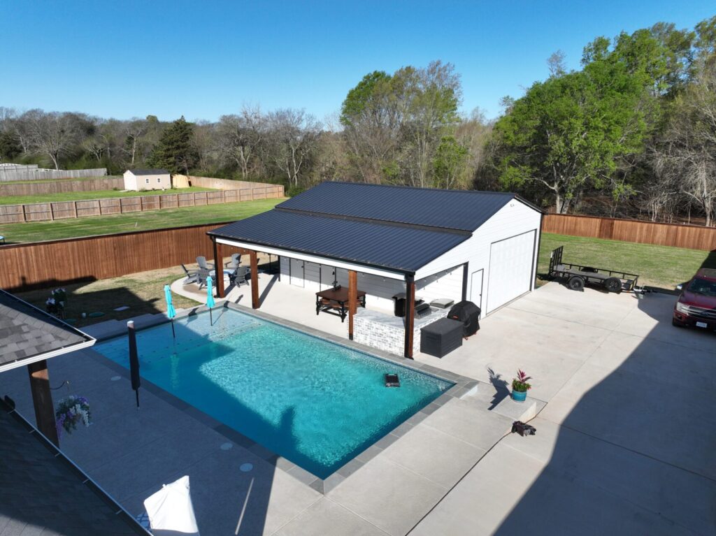 24x34 Poolside Metal Shop Storage in Flint, TX.