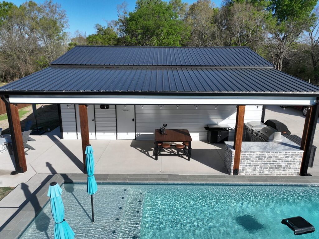 24x34 Poolside Metal Shop Storage in Flint, TX.