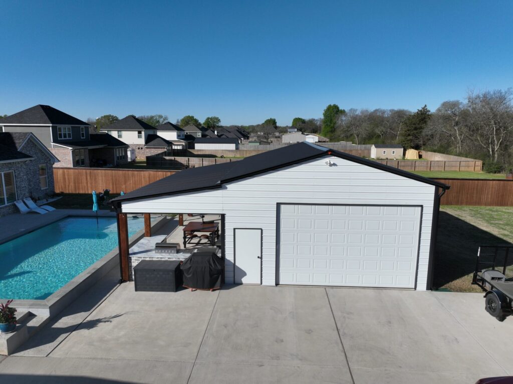 24x34 Poolside Metal Shop Storage in Flint, TX.