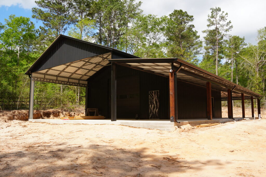 30x60 Custom Blacked-Out Shop with Wrap-around Porch in Montgomery, TX.