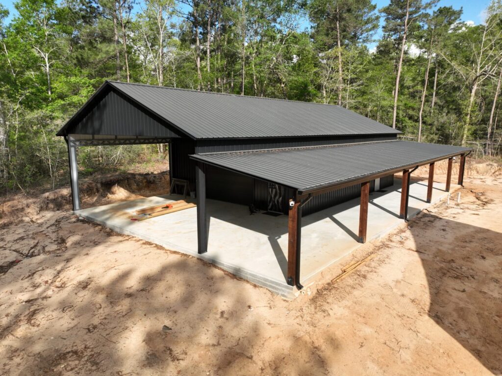 30x60 Custom Blacked-Out Shop with Wrap-around Porch in Montgomery, TX.